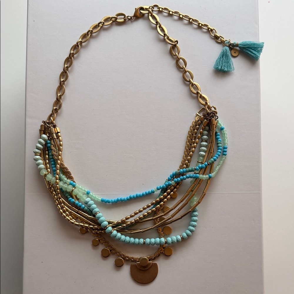 Stella & Dot Gold and Aqua Layered Necklace